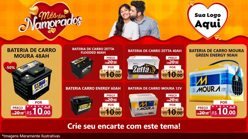 Modelo de TV para TV Horizontal com o tema Mês dos Namorados para Baterias Elétricas