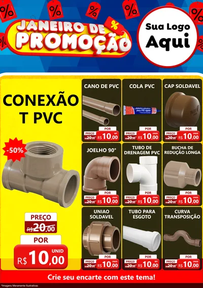 Modelo de Encarte para Encarte A4 Vertical com o tema Janeiro de Promoção para Tubos e conexões