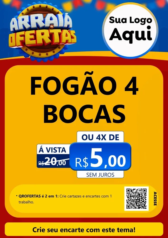 Modelo de Cartaz para Cartaz A4 Vertical com o tema Arraiá de Ofertas - Junina para Móveis e Eletro