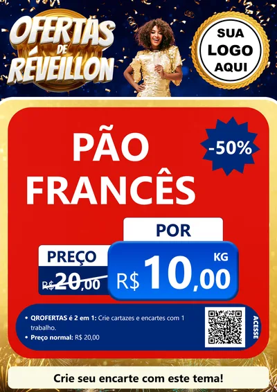 Modelo de Cartaz para Cartaz A4 Vertical com o tema Ofertas de Réveillon para Padaria