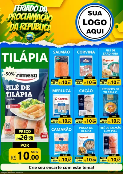 Modelo de Encarte para Encarte A4 Vertical com o tema Feriado da Proclamação da República para Peixaria