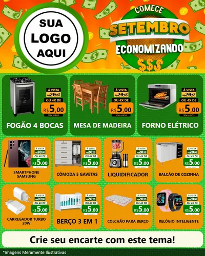 Modelo de Rede Social para Feed Instagram com o tema Comece Setembro Economizando para Móveis e Eletro