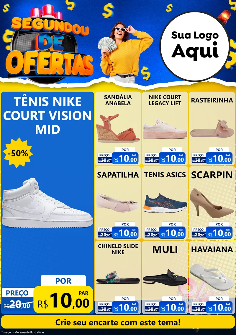 Modelo de Encarte para Encarte A4 Vertical com o tema Segundou de Ofertas para Calçados