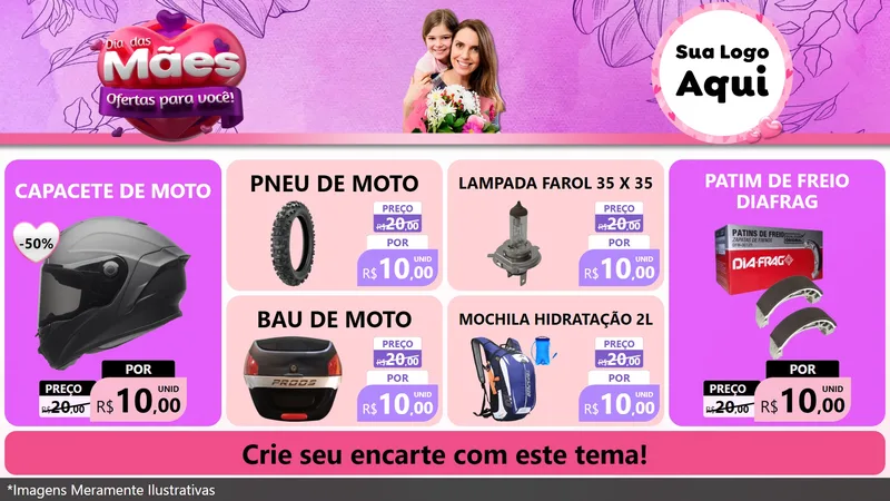 Modelo de TV para TV Horizontal com o tema Dia das Mães Ofertas para Você! para Moto peças