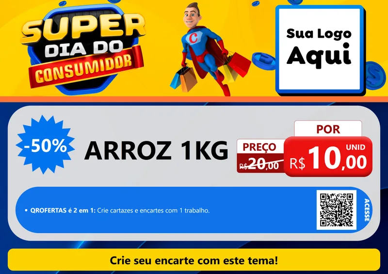 Modelo de Cartaz para Cartaz A4 Horizontal com o tema Super Dia do Consumidor para Supermercado