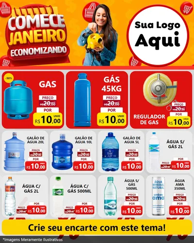 Modelo de Rede Social para Feed Instagram com o tema Comece Janeiro Economizando para Água e gás
