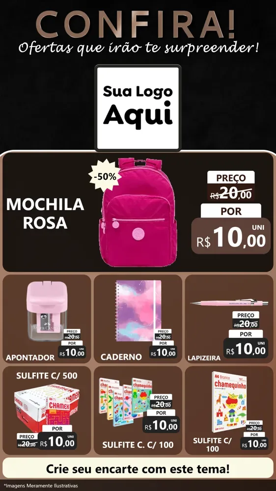 Modelo de Rede Social para Stories com o tema Confira! Ofertas que irão te surpreender! para Papelaria