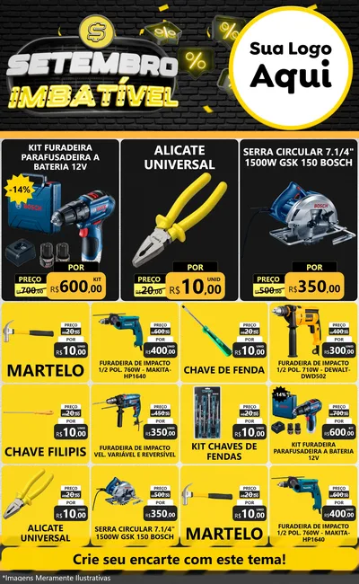 Modelo de Encarte para Encarte Grande com o tema Setembro Imbatível para Maquinas e Ferramentas