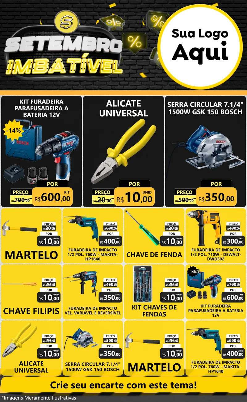 Modelo de Encarte para Encarte Grande com o tema Setembro Imbatível para Maquinas e Ferramentas