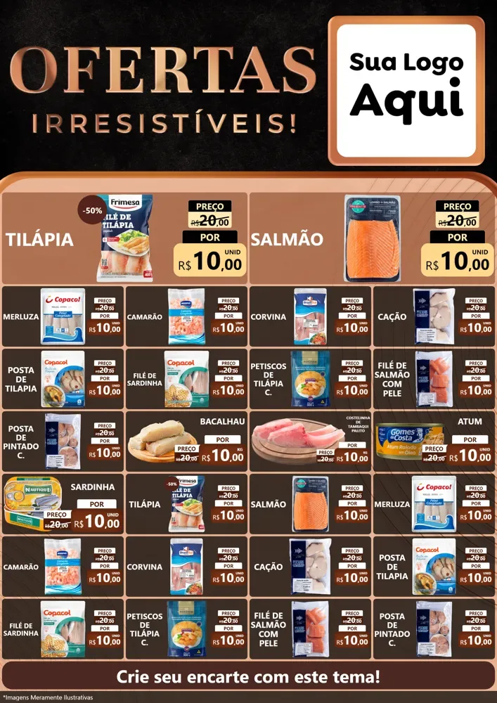 Modelo de Encarte para Encarte A4 Vertical com o tema Ofertas Irresistíveis! para Peixaria