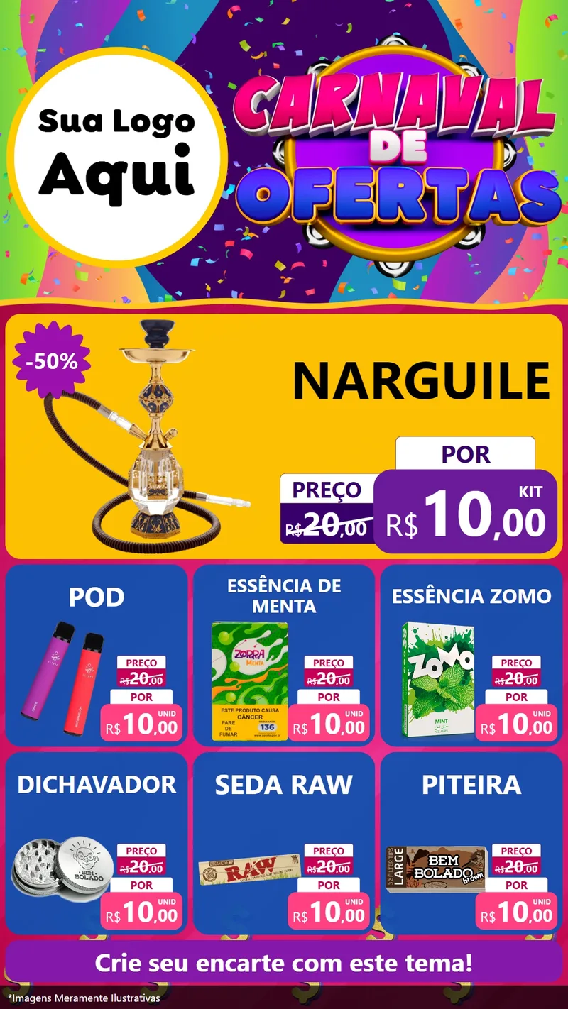 Modelo de Rede Social para Stories com o tema Carnaval de Ofertas para Tabacaria