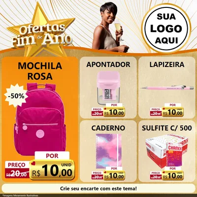 Modelo de Rede Social para Feed Facebook com o tema Ofertas Fim de Ano para Papelaria