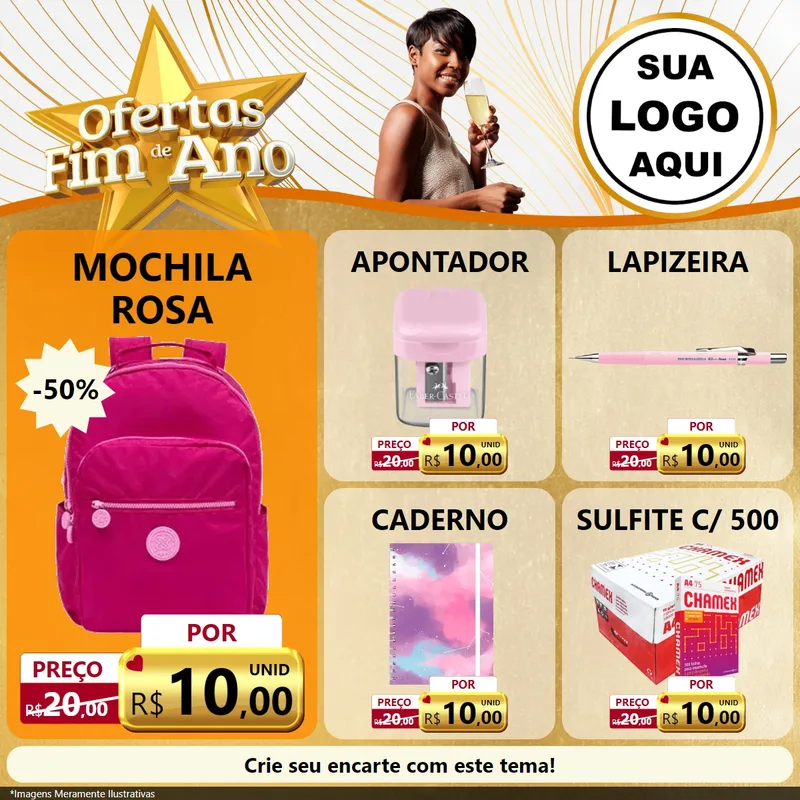 Modelo de Rede Social para Feed Facebook com o tema Ofertas Fim de Ano para Papelaria