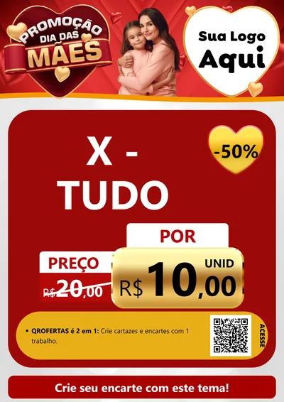 Modelo de Cartaz para Cartaz A4 Vertical com o tema Promoção Dia das Mães para Hamburgueria