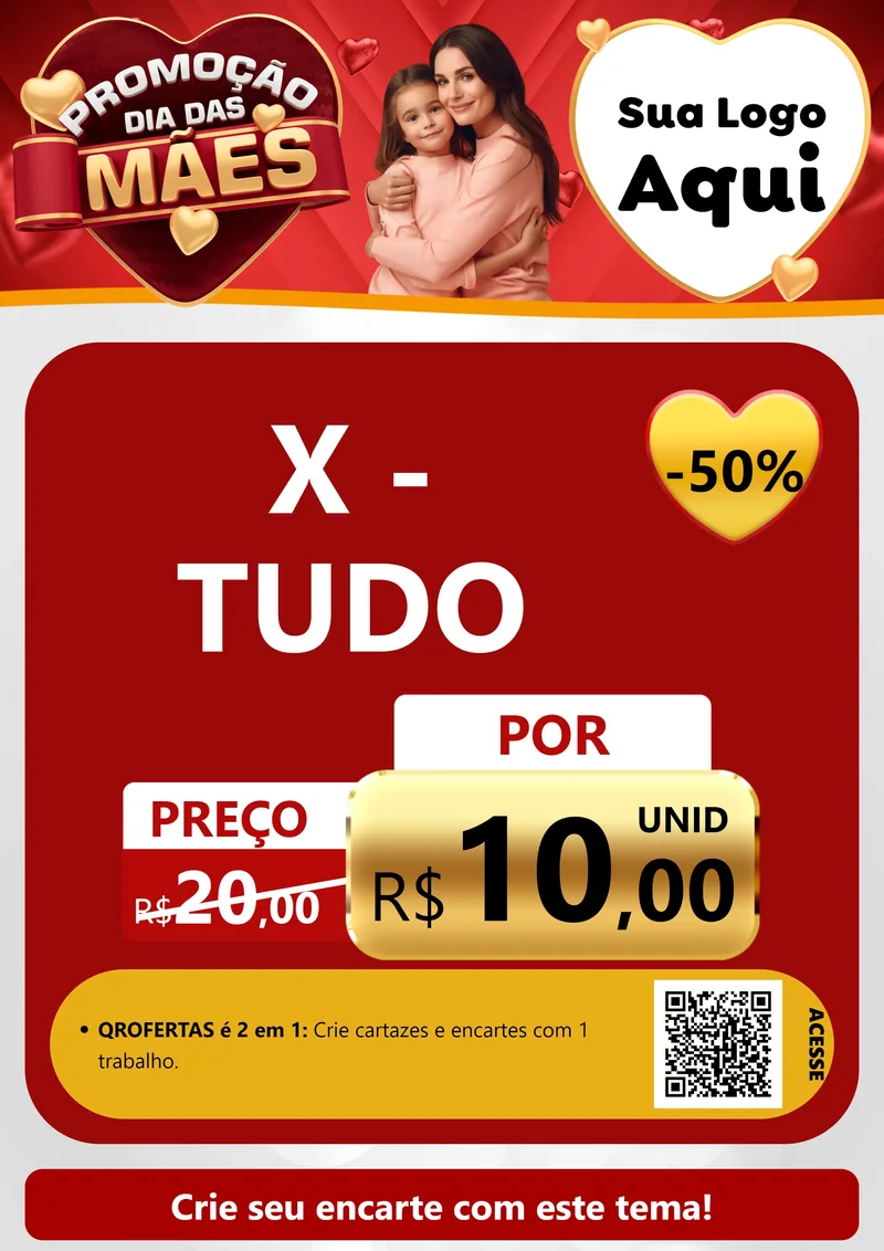 Modelo de Cartaz para Cartaz A4 Vertical com o tema Promoção Dia das Mães para Hamburgueria