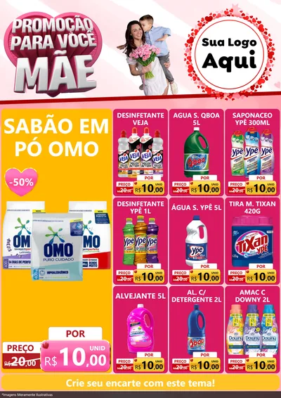 Modelo de Encarte para Encarte A4 Vertical com o tema Promoção Para Você Mãe para Produtos de Limpeza