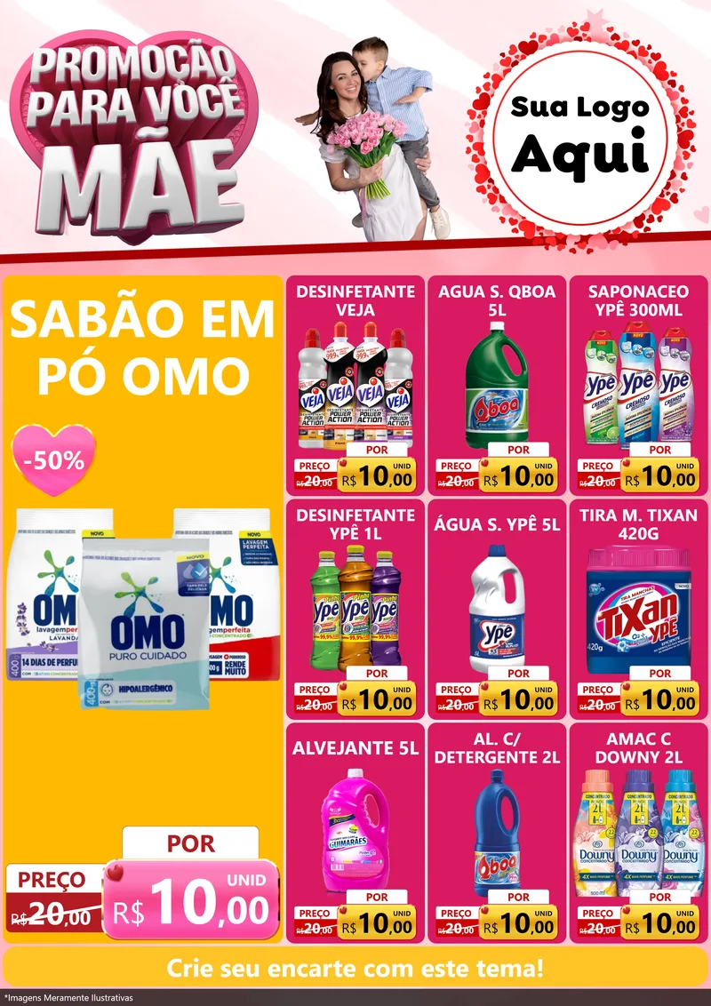 Modelo de Encarte para Encarte A4 Vertical com o tema Promoção Para Você Mãe para Produtos de Limpeza
