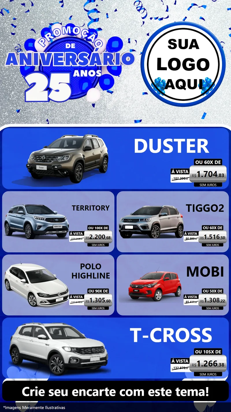 Modelo de TV para TV Vertical com o tema Promoção de Aniversário - 25 Anos para Concessionaria de Carros