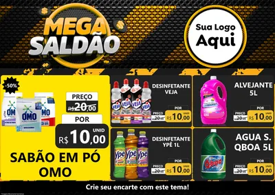 Modelo de Encarte para Encarte A4 Horizontal com o tema Mega Saldão para Produtos de Limpeza