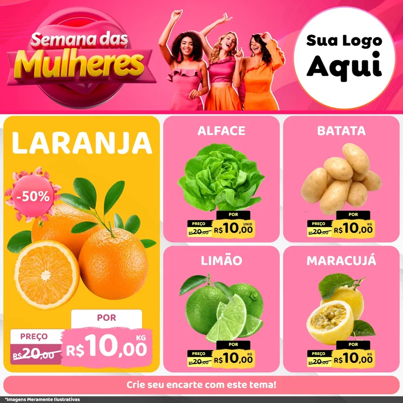 Modelo de Rede Social para Feed Facebook com o tema Semana das Mulheres para Hortifrúti