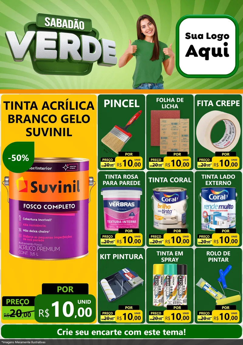 Modelo de Encarte para Encarte A4 Vertical com o tema Sabadão Verde para Tintas e Ferramentas