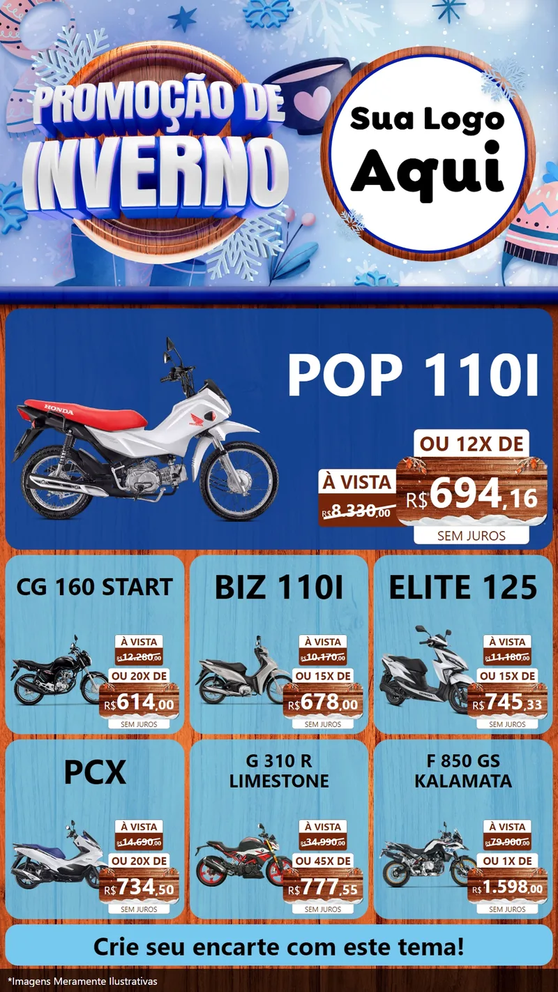 Modelo de Rede Social para Stories com o tema Promoção de Inverno para Concessionaria de Motos