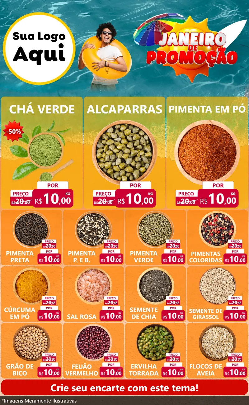 Modelo de Encarte para Encarte Grande com o tema Janeiro de Promoção para Produtos Naturais