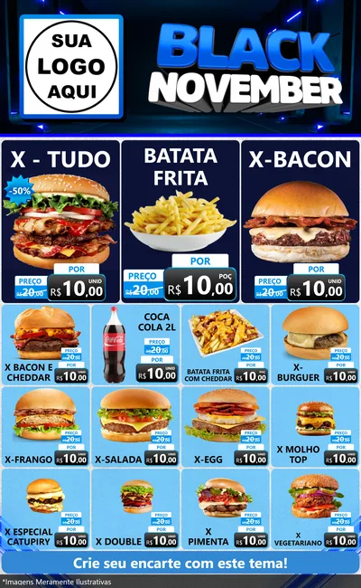 Modelo de Encarte para Encarte Grande com o tema Black November para Hamburgueria