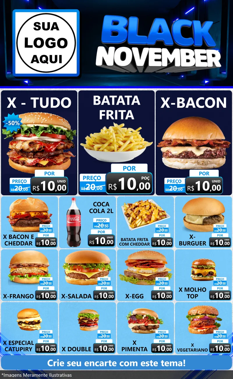 Modelo de Encarte para Encarte Grande com o tema Black November para Hamburgueria