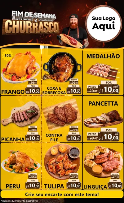 Modelo de Encarte para Encarte Grande com o tema Fim de Semana do Churrasco para Assados