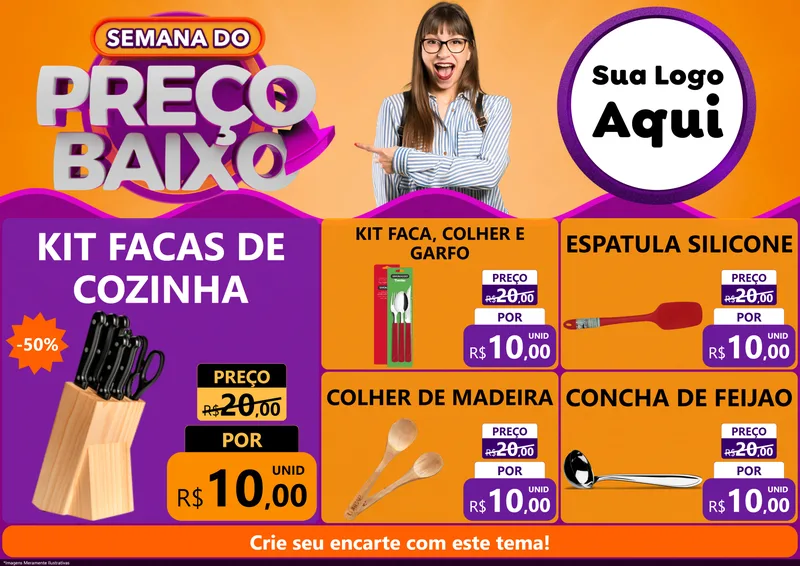 Modelo de Encarte para Encarte A4 Horizontal com o tema Semana do Preço Baixo para Utilidades Domésticas