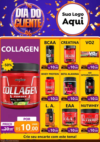 Modelo de Encarte para Encarte A4 Vertical com o tema Dia do Cliente para Suplementos alimentares