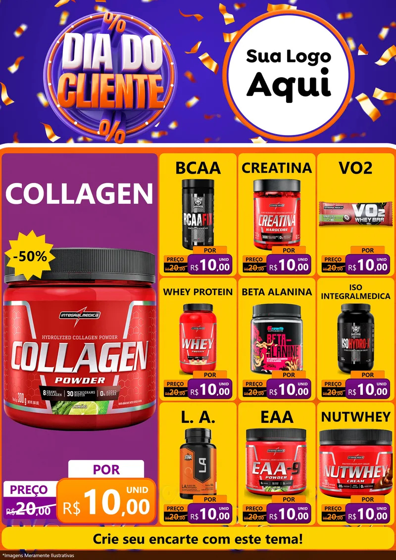 Modelo de Encarte para Encarte A4 Vertical com o tema Dia do Cliente para Suplementos alimentares