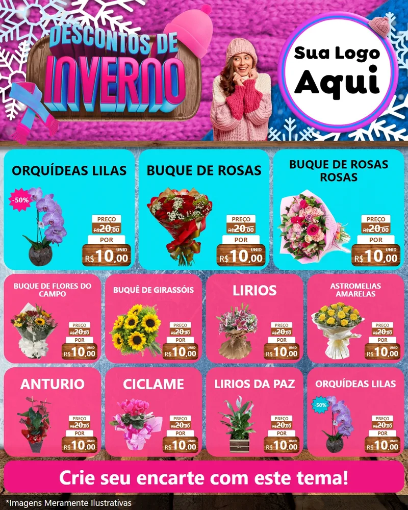 Modelo de Rede Social para Feed Instagram com o tema Descontos de Inverno para Floricultura e jardim
