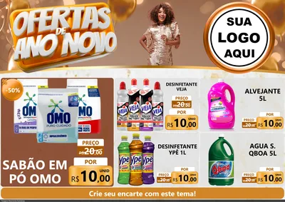 Modelo de Encarte para Encarte A4 Horizontal com o tema Ofertas de Ano Novo para Produtos de Limpeza