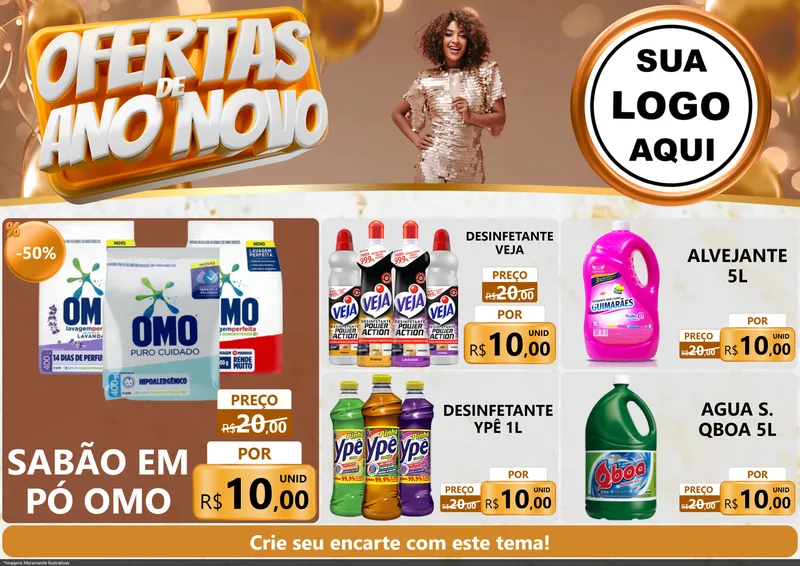 Modelo de Encarte para Encarte A4 Horizontal com o tema Ofertas de Ano Novo para Produtos de Limpeza