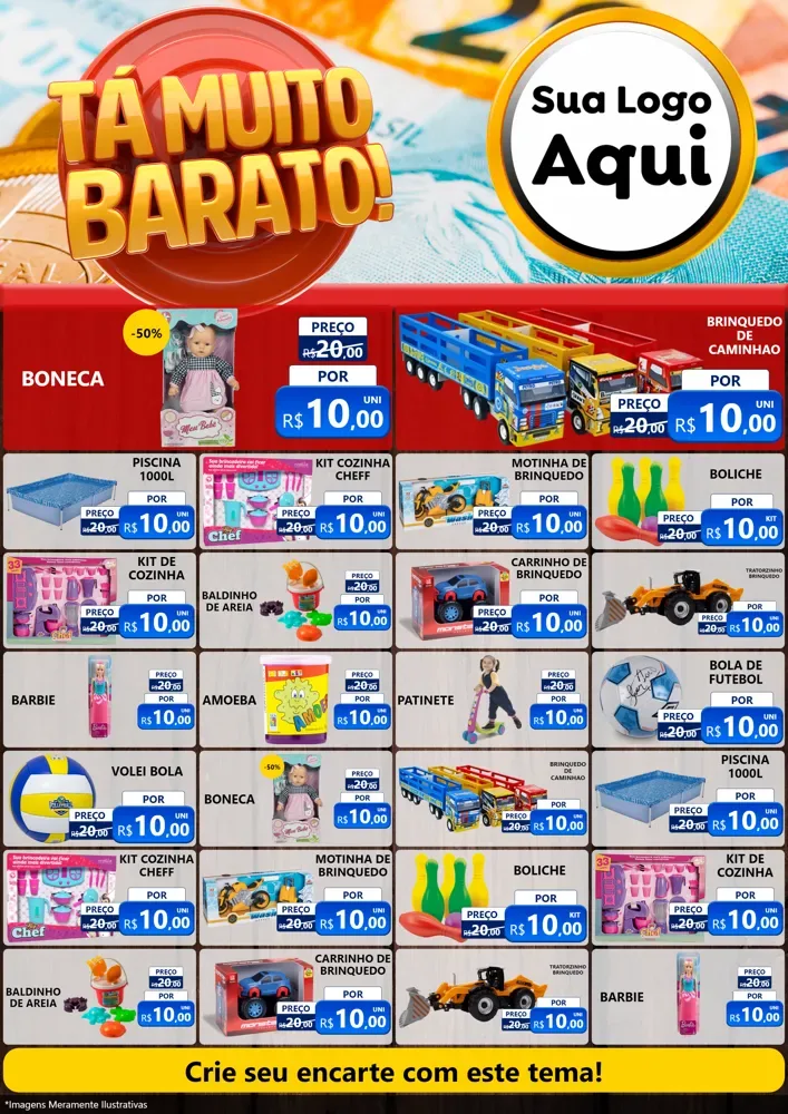 Modelo de Encarte para Encarte A4 Vertical com o tema Está Muito Barato para Brinquedos