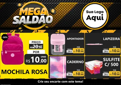 Modelo de Encarte para Encarte A4 Horizontal com o tema Mega Saldão para Papelaria