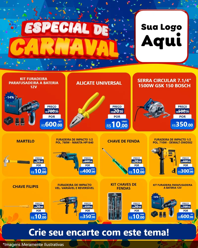 Modelo de Rede Social para Feed Instagram com o tema Especial de Carnaval para Maquinas e Ferramentas