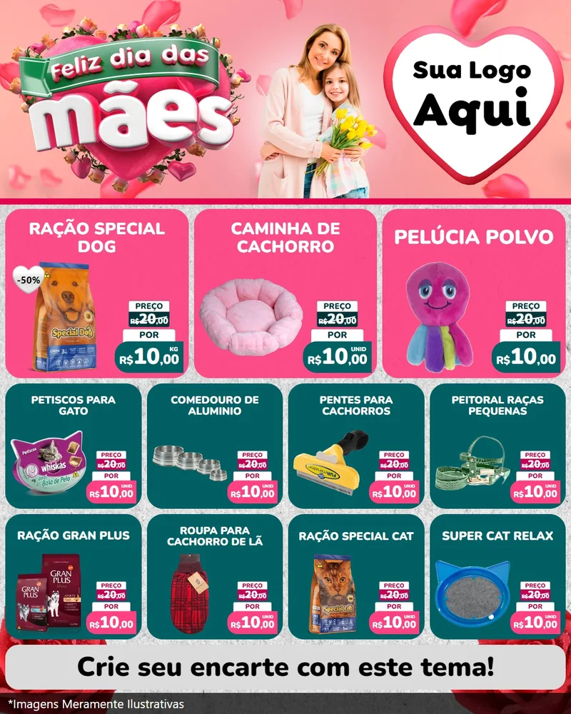 Modelo de Rede Social para Feed Instagram com o tema Feliz Dia das Mães para Pet Shop