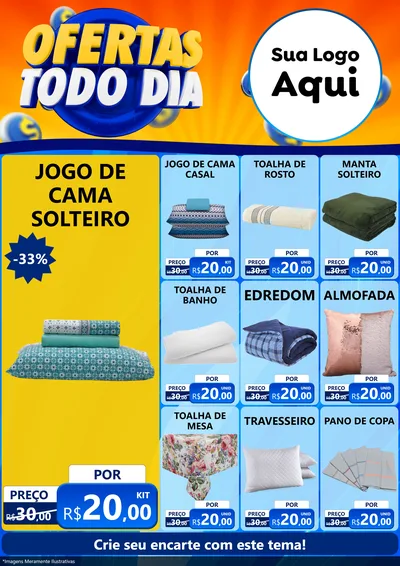 Modelo de Encarte para Encarte A4 Vertical com o tema Ofertas Todo Dia para Cama, Mesa e Banho