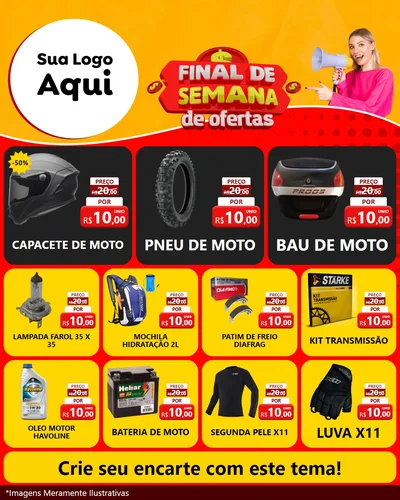 Modelo de Rede Social para Feed Instagram com o tema Final de Semana de Ofertas para Moto peças
