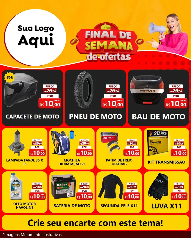 Modelo de Rede Social para Feed Instagram com o tema Final de Semana de Ofertas para Moto peças