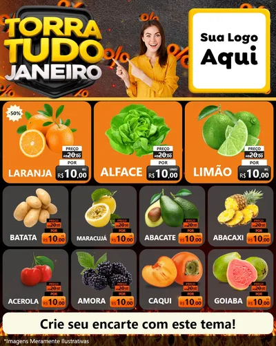 Modelo de Rede Social para Feed Instagram com o tema Torra Tudo Janeiro para Hortifrúti