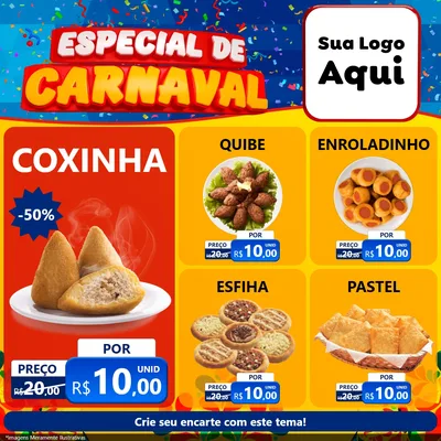 Modelo de Rede Social para Feed Facebook com o tema Especial de Carnaval para Salgadaria