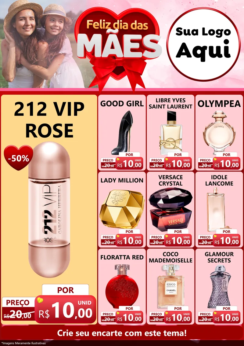 Modelo de Encarte para Encarte A4 Vertical com o tema Feliz Dia Das Mães para Perfumes