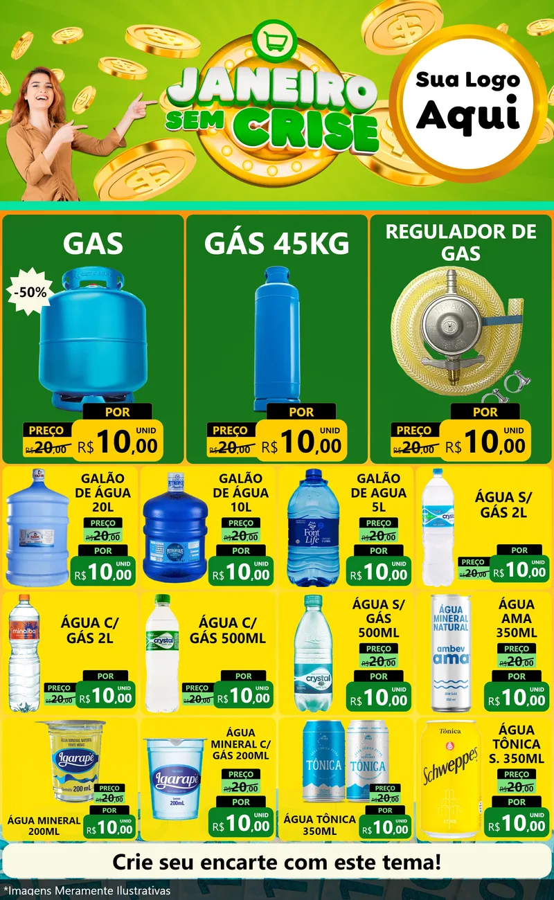 Modelo de Encarte para Encarte Grande com o tema Janeiro Sem Crise para Água e gás