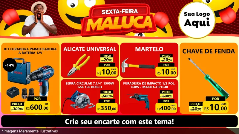 Modelo de TV para TV Horizontal com o tema Sexta-feira Maluca para Maquinas e Ferramentas