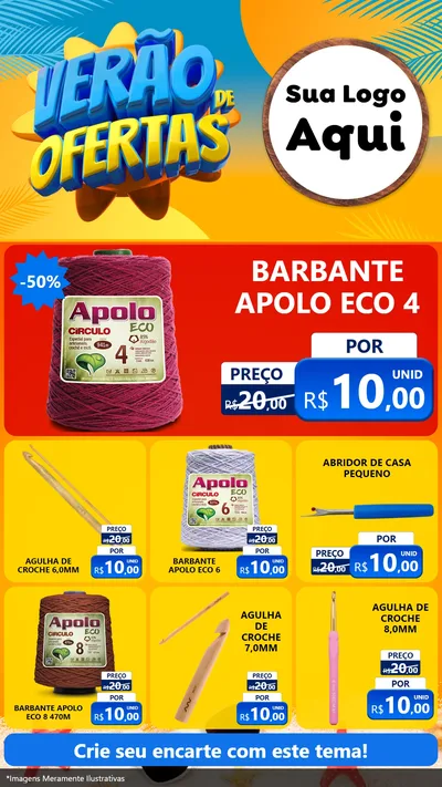 Modelo de Rede Social para Stories com o tema Verão de Ofertas para Armarinho e Aviamentos