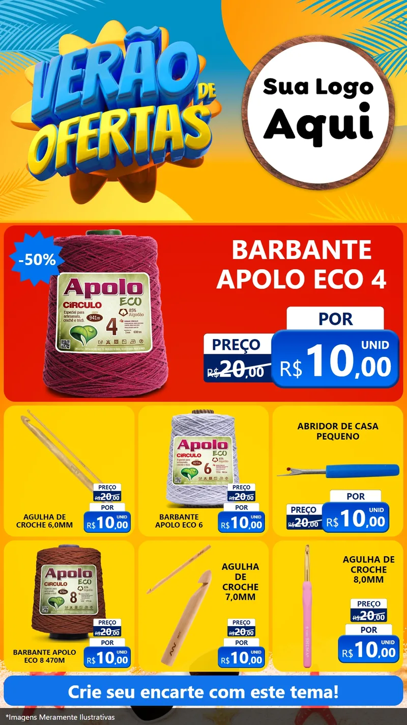 Modelo de Rede Social para Stories com o tema Verão de Ofertas para Armarinho e Aviamentos